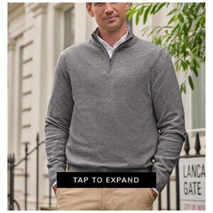 Pure Collection Men’s Cashmere Zip Neck Sweater – Charcoal Grey – Size M P1